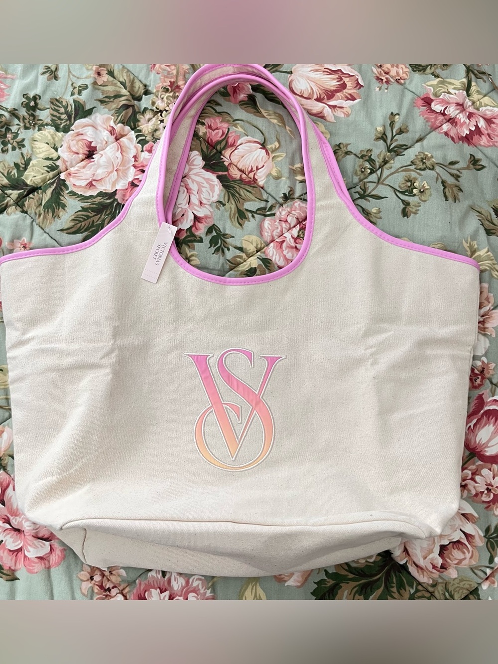 Victoria's Secret Canvas Ombré Monogram Logo Tote Bag